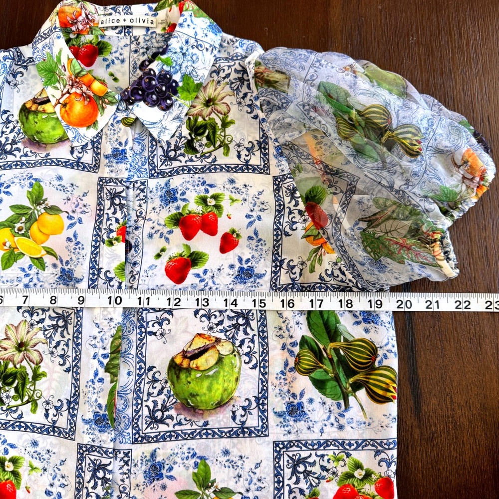 Alice + Olivia Willa Silk Puff Sleeve Blouse Fruit Market - Picture 6 of 16